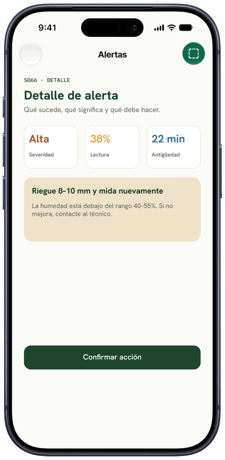 Pantalla AgroTech: Monitoreo