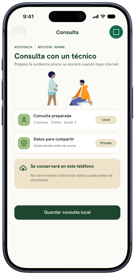 Pantalla para preparar una consulta con información de la finca